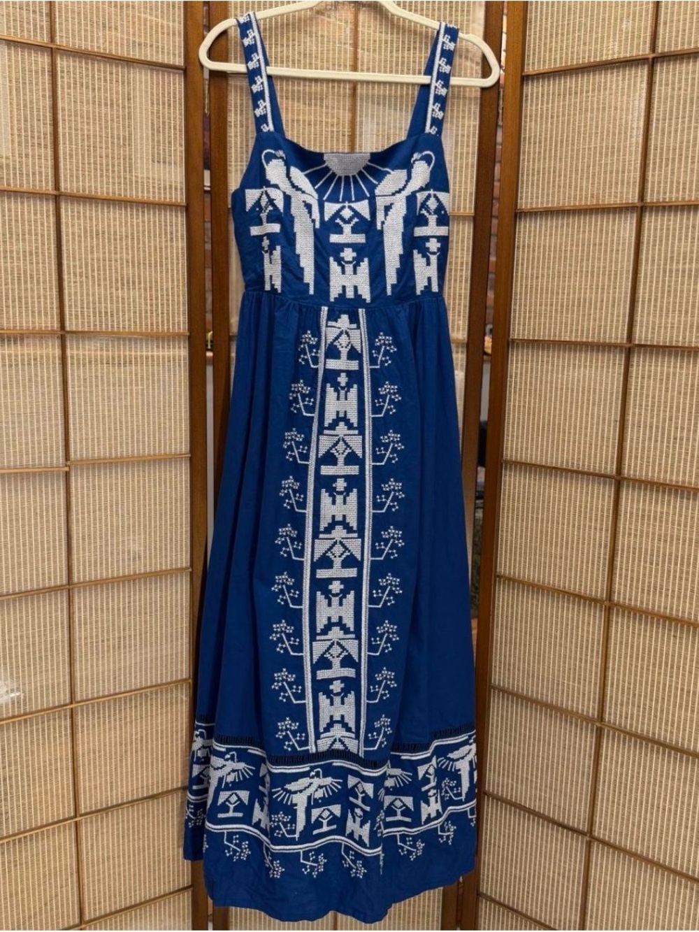 NWT Farm Rio Blue Embroidered Linen Blend Maxi Dress Small